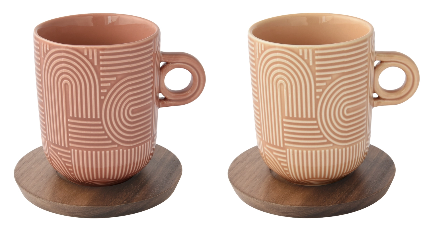Set de 2 Take a Loop tasses à café sous-verres acacia
