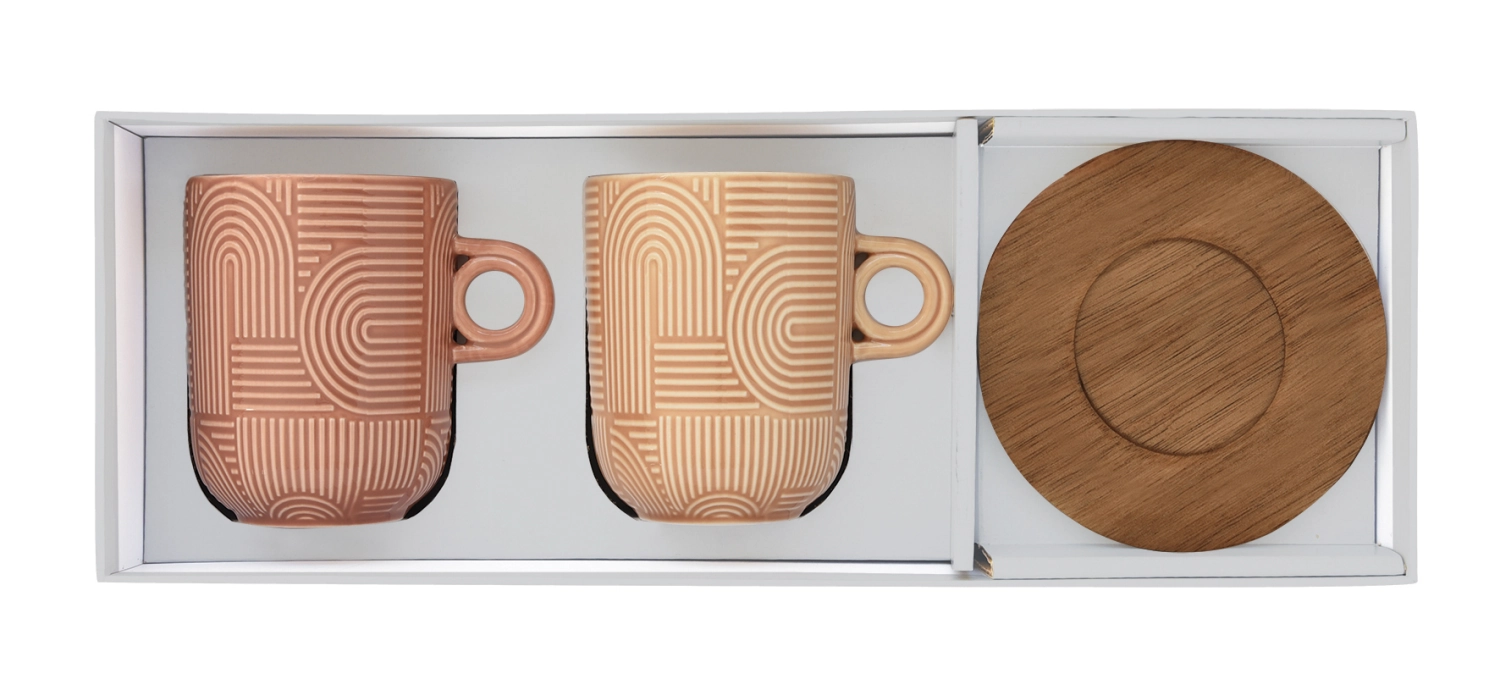 Set de 2 Take a Loop tasses à café sous-verres acacia