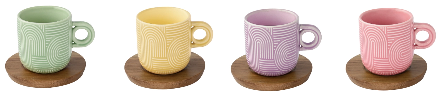 Set de 2 Take a Loop tasses à espresso sous-verres acacia