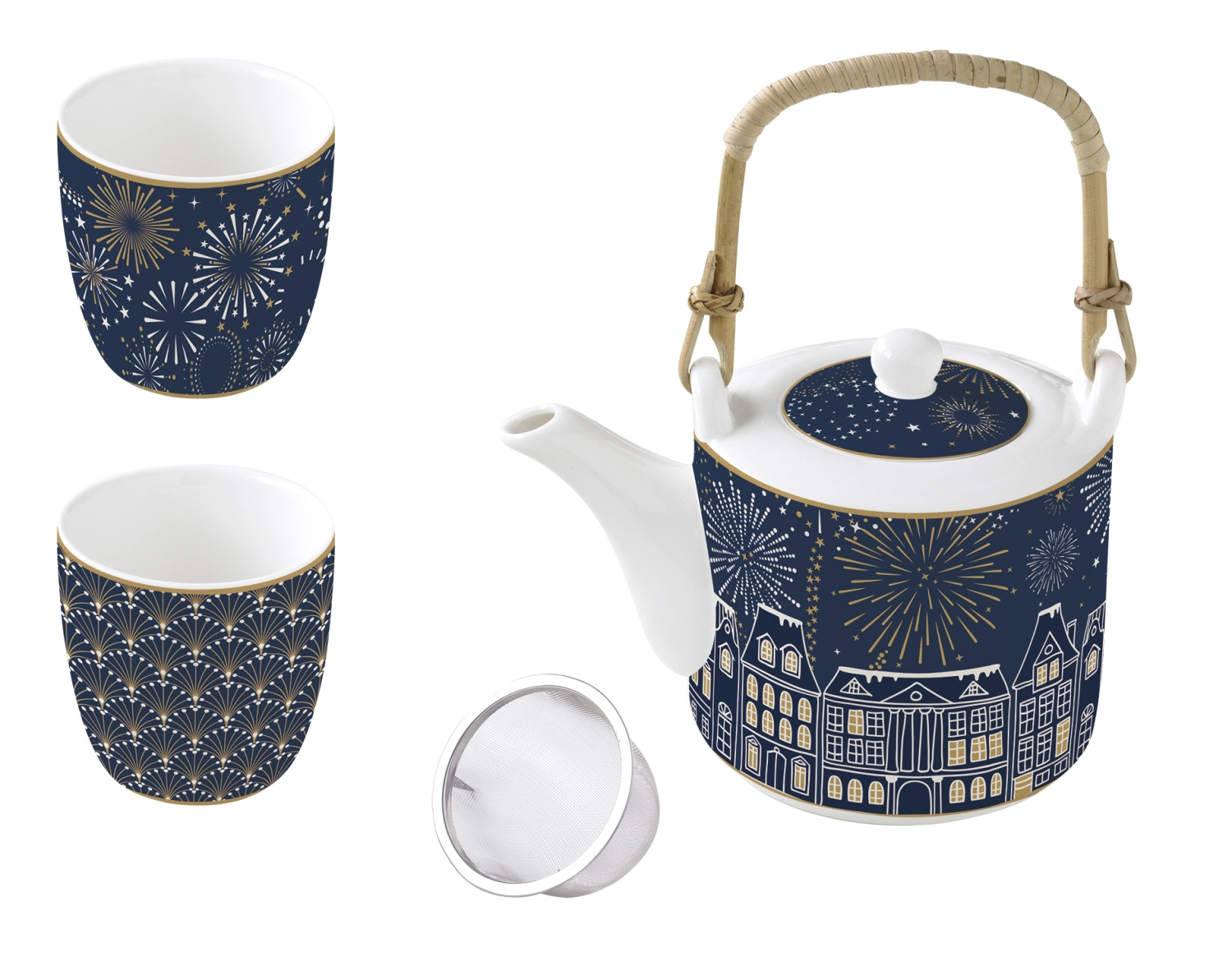 Midnight Teeset Teekanne mit zwei Tassen