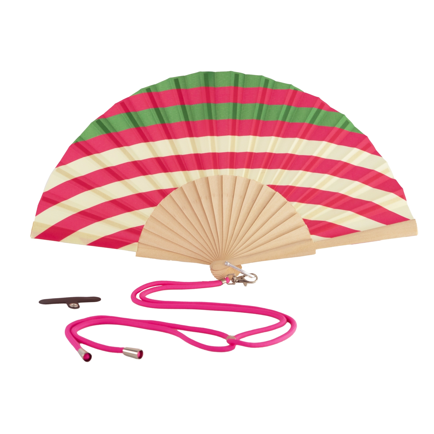 Éventail en bois décoration rayures