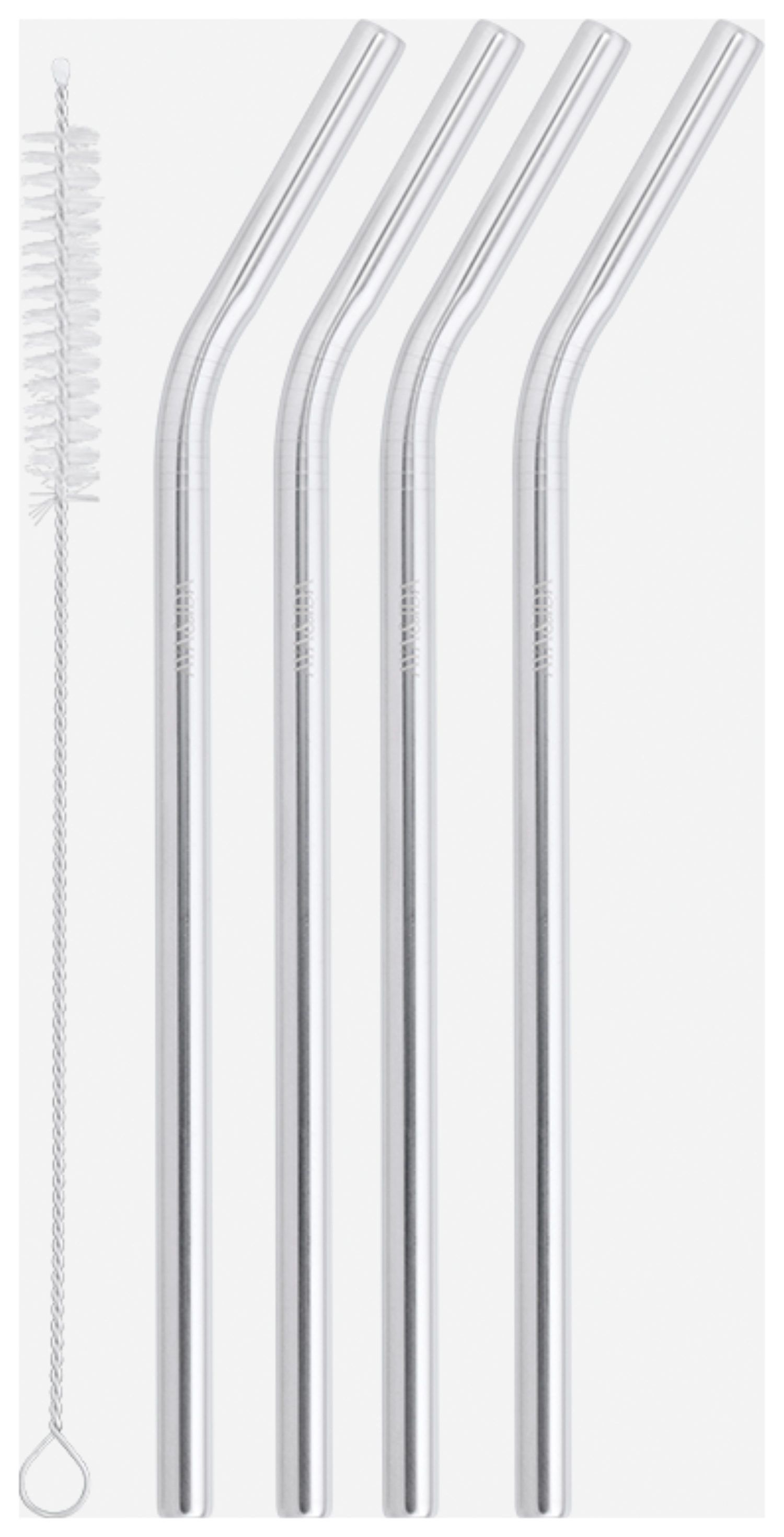 4er Set Strohhalm mit Bürste,  gebogen, Edelstahl