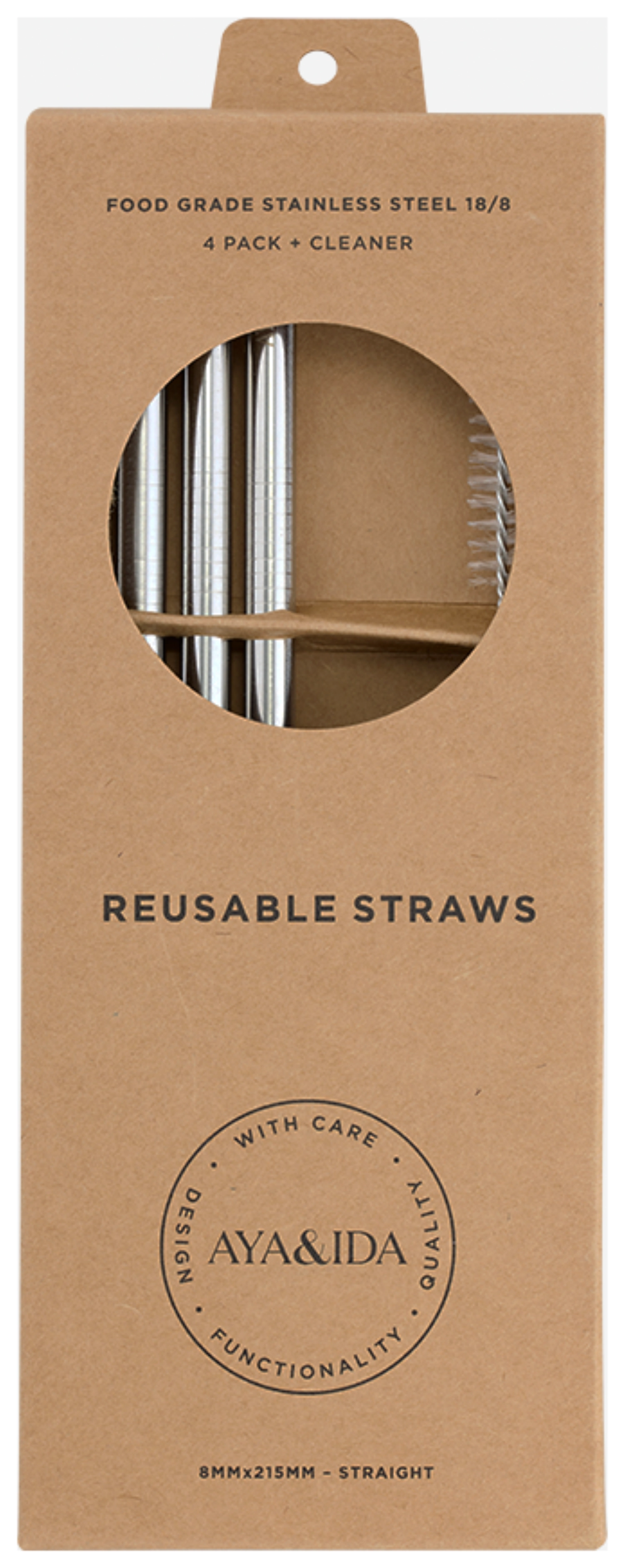 4er Set Strohhalm mit Bürste,  gerade, Edelstahl