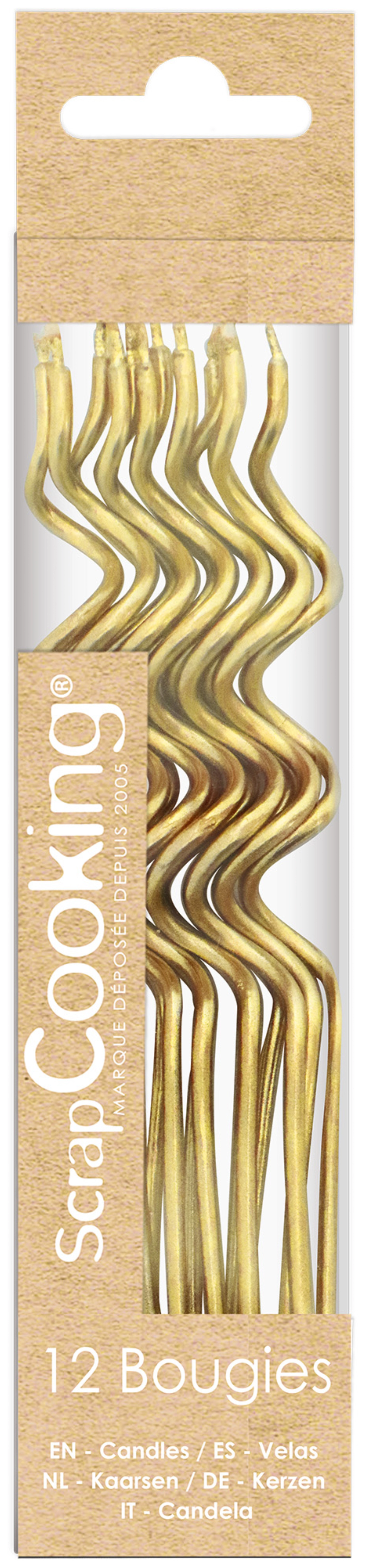 12 Bougies torsadées fines dorées