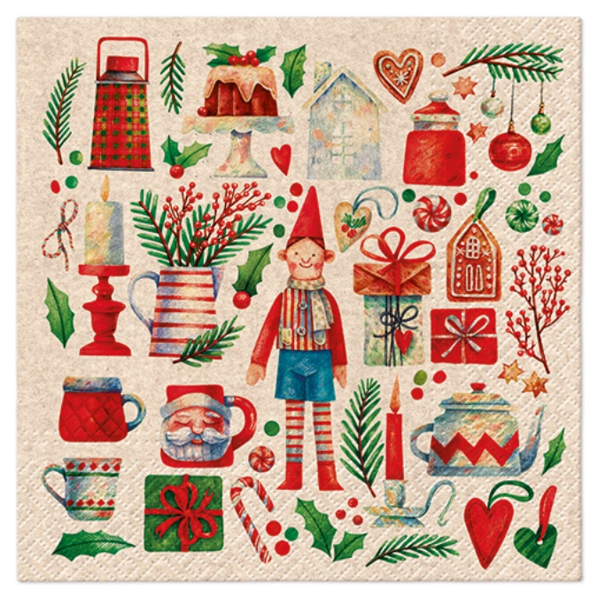 Servietten Lunch 20x We care Vintage Christmas, 33x33cm